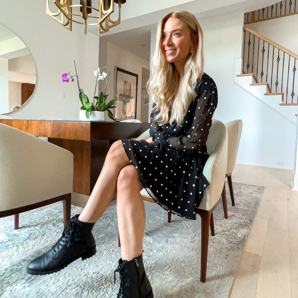 Lovers + Friends Haley Black Gold Polka Dot Dress